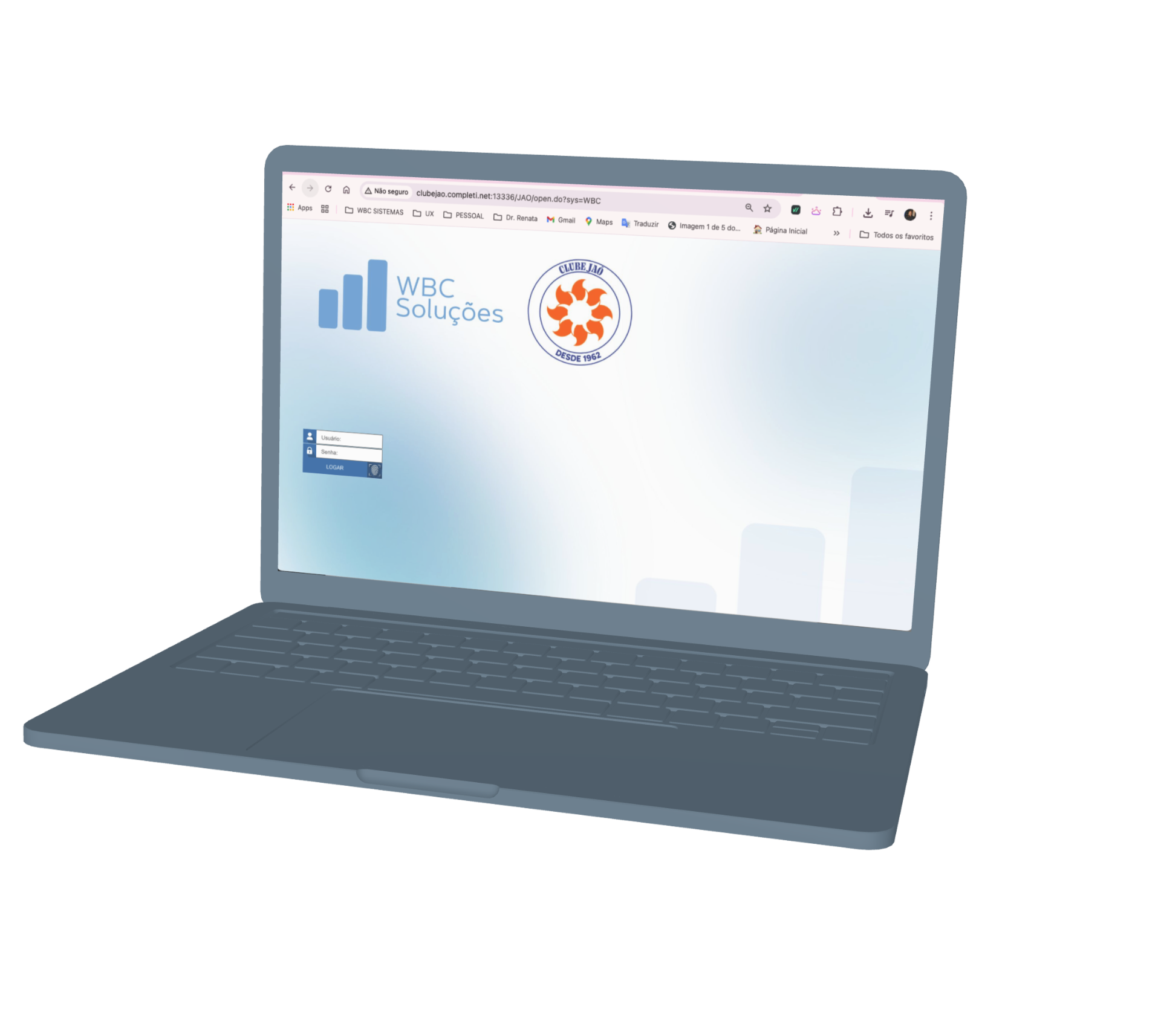 Tela do sistema Gerencia.Clube, ERP de gestão para clubes, exibida em notebook